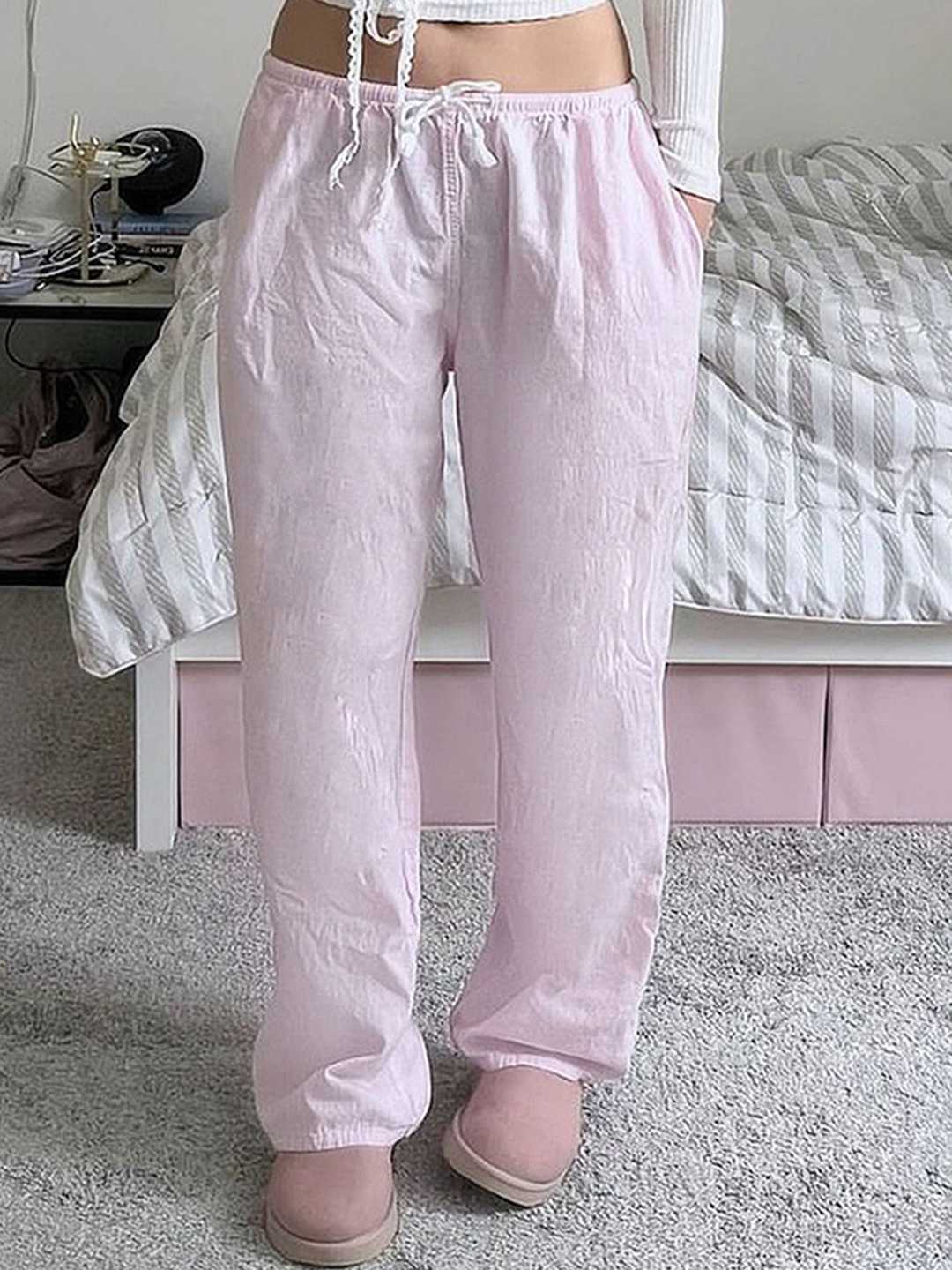 

LULU & SKY Women Straight Fit Low-Rise Trousers, Pink