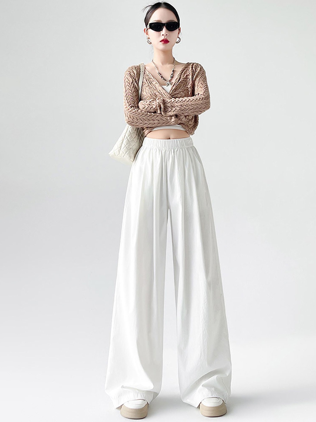

LULU & SKY Women Loose Fit High-Rise Pleated Trousers, White