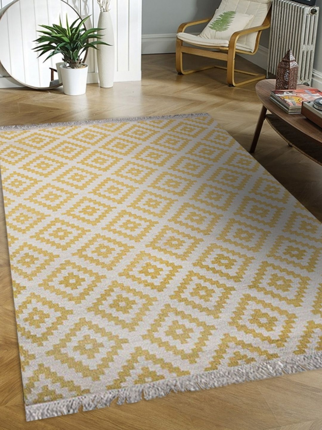 

nestroots White Ethnic Motifs Hand-Tufted Woollen Carpet