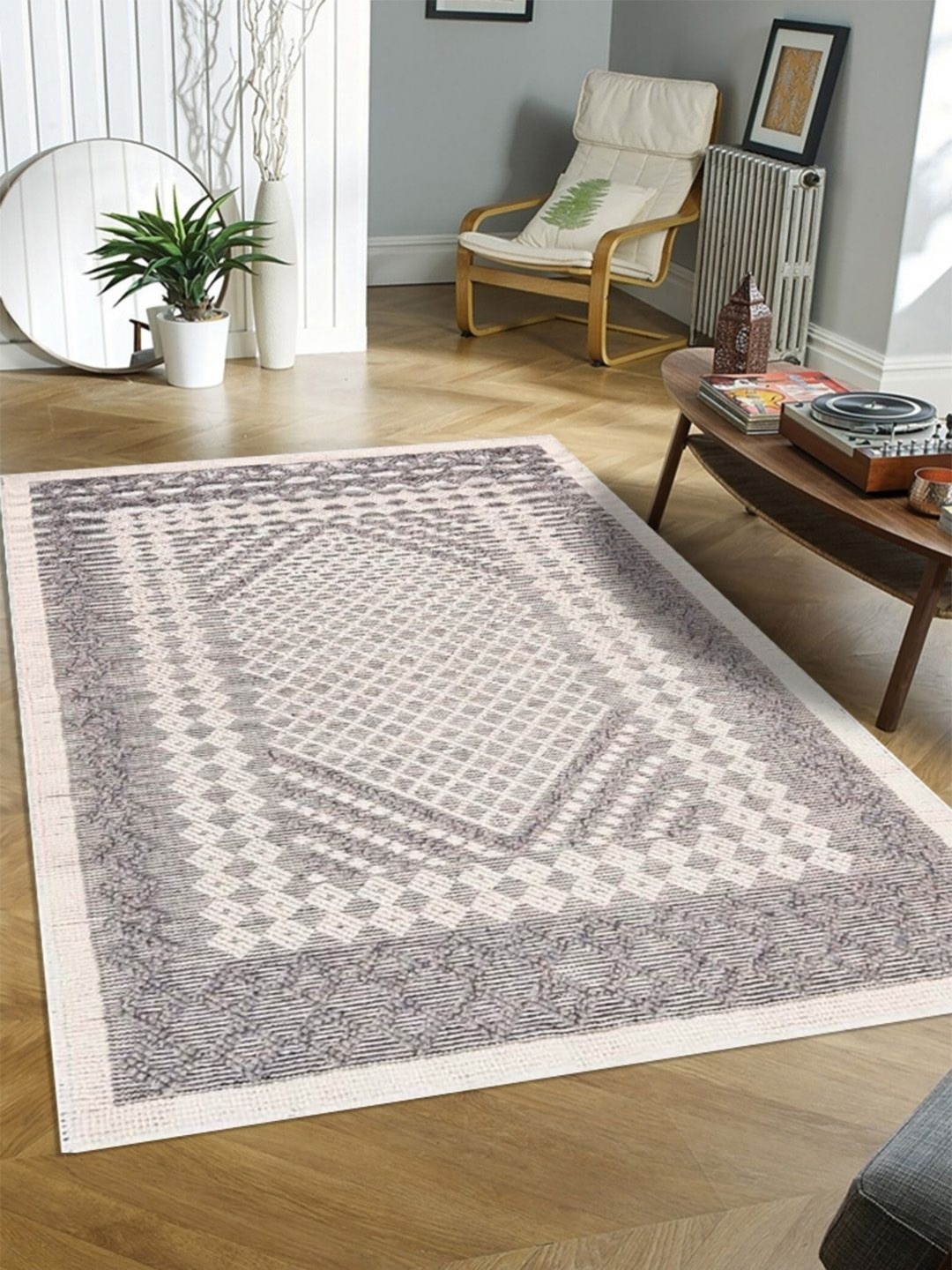 

nestroots Grey Ethnic Motifs Hand-Tufted Woollen Carpet