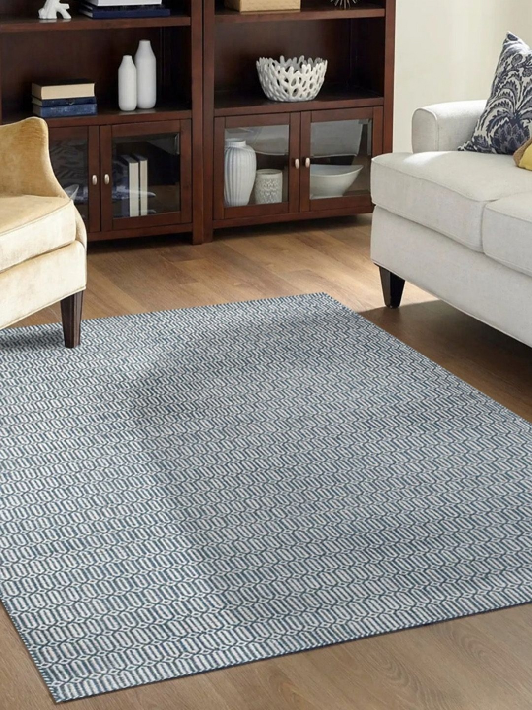 

nestroots Blue Ethnic Motifs Hand-Tufted Woollen Carpet