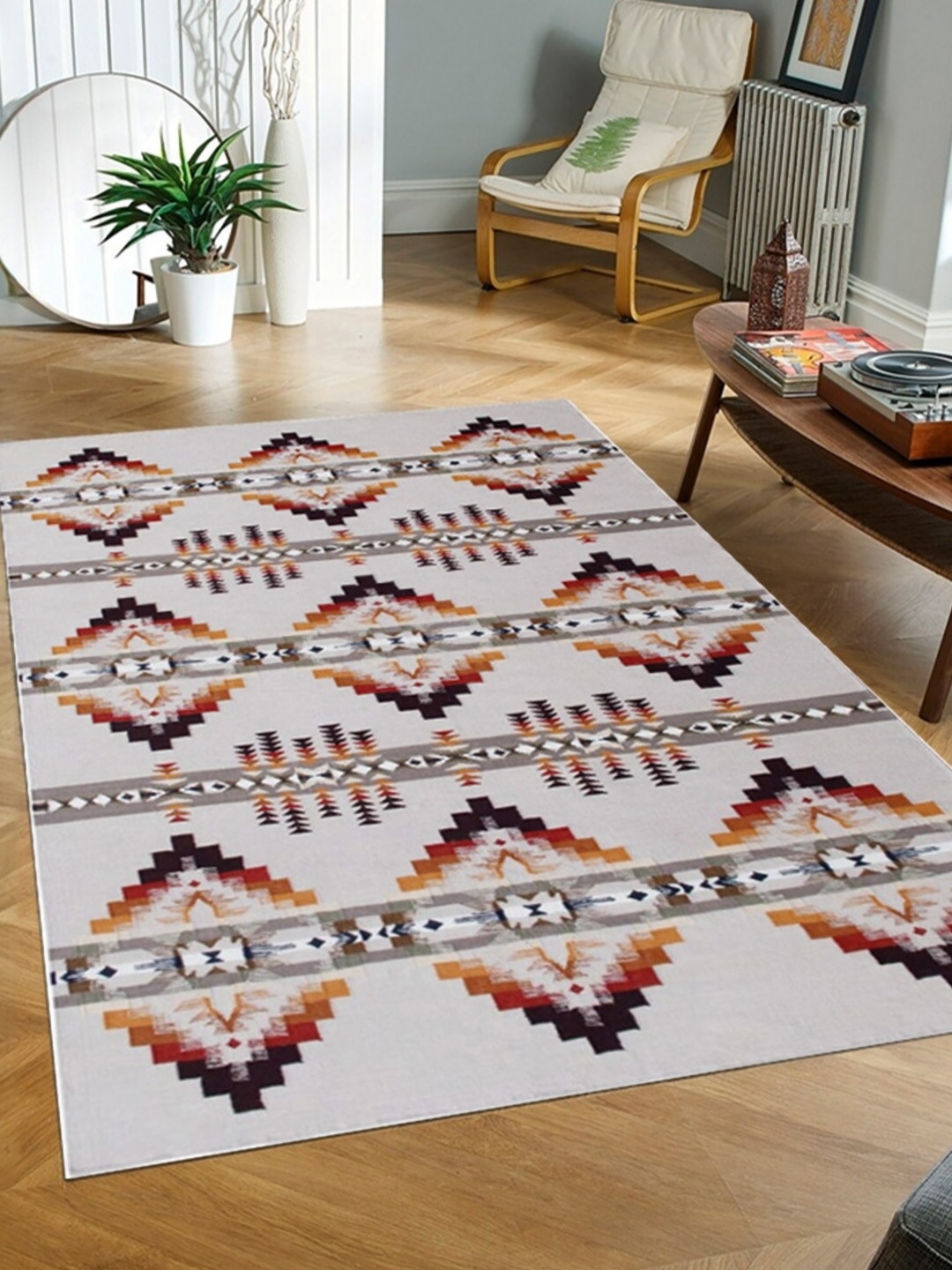 

nestroots White Ethnic Motifs Hand-Tufted Woollen Carpet