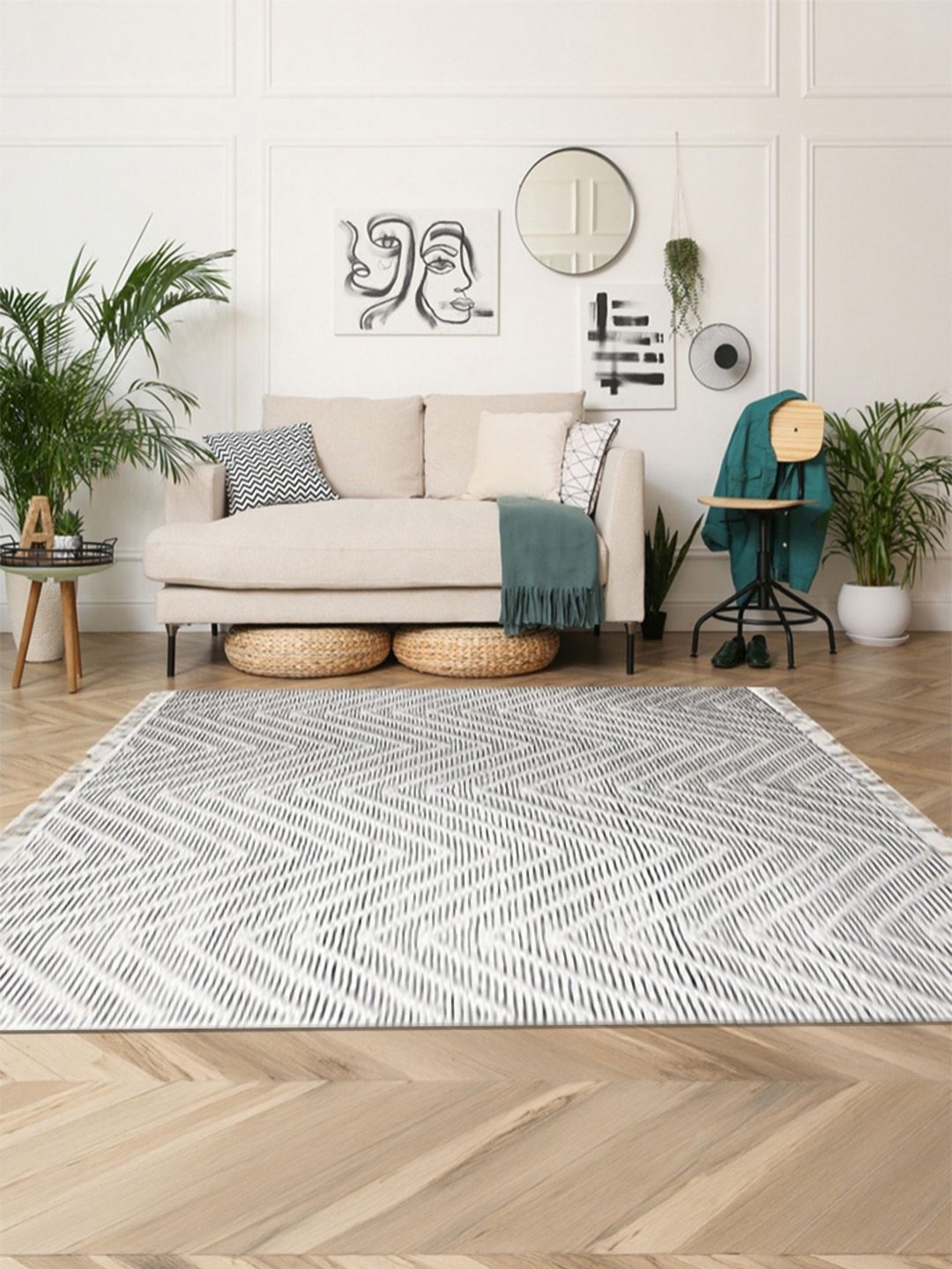 

nestroots Grey Geometric Woollen Carpet