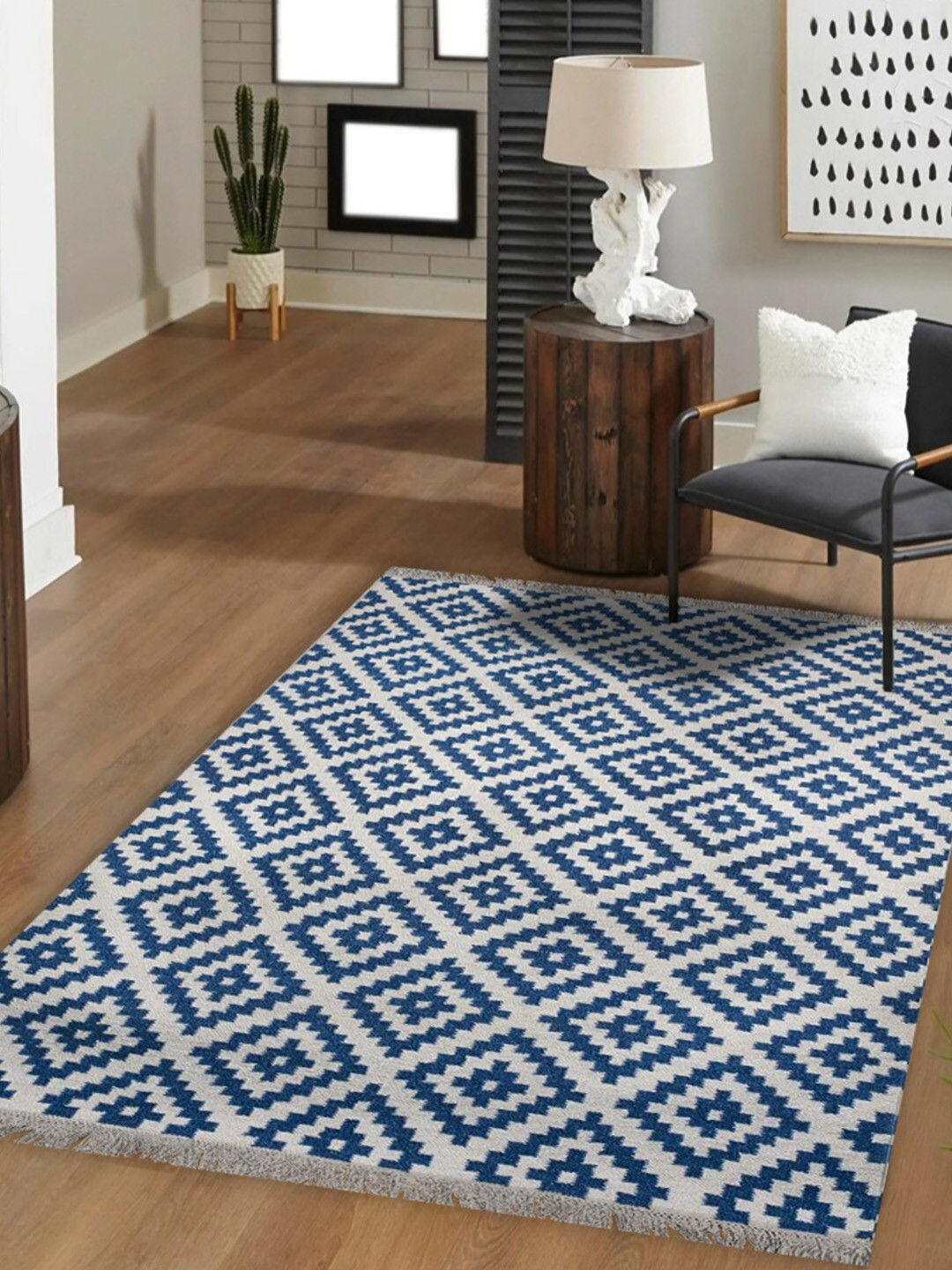 

nestroots Blue Ethnic Motifs Hand-Tufted Woollen Carpet