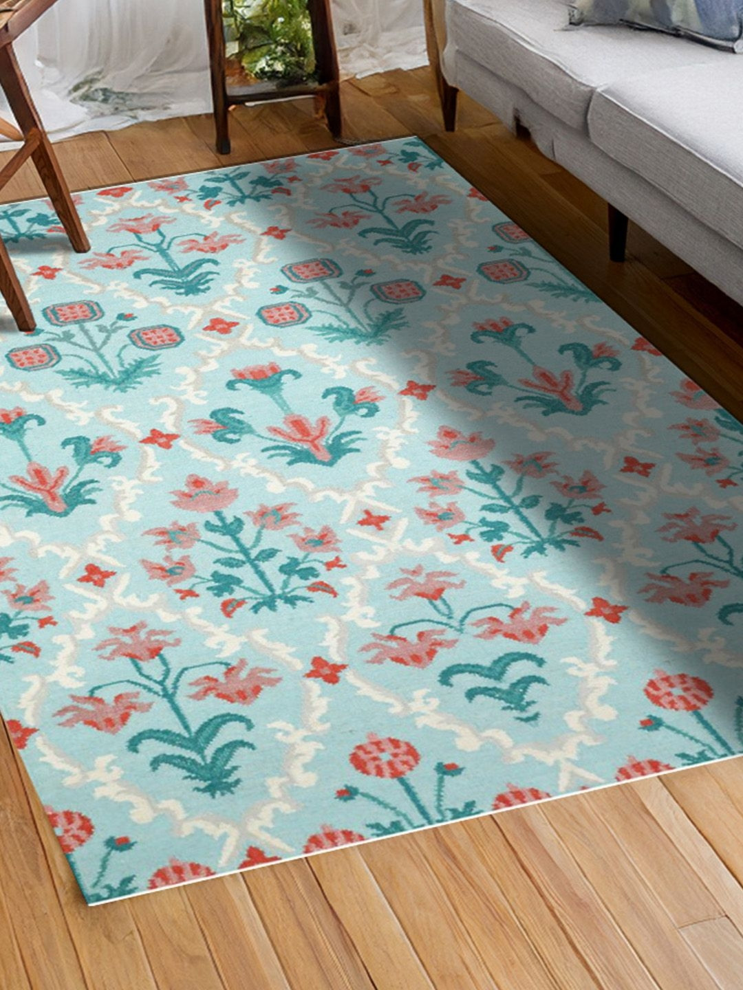

nestroots Blue Ethnic Motifs Hand-Tufted Woollen Carpet
