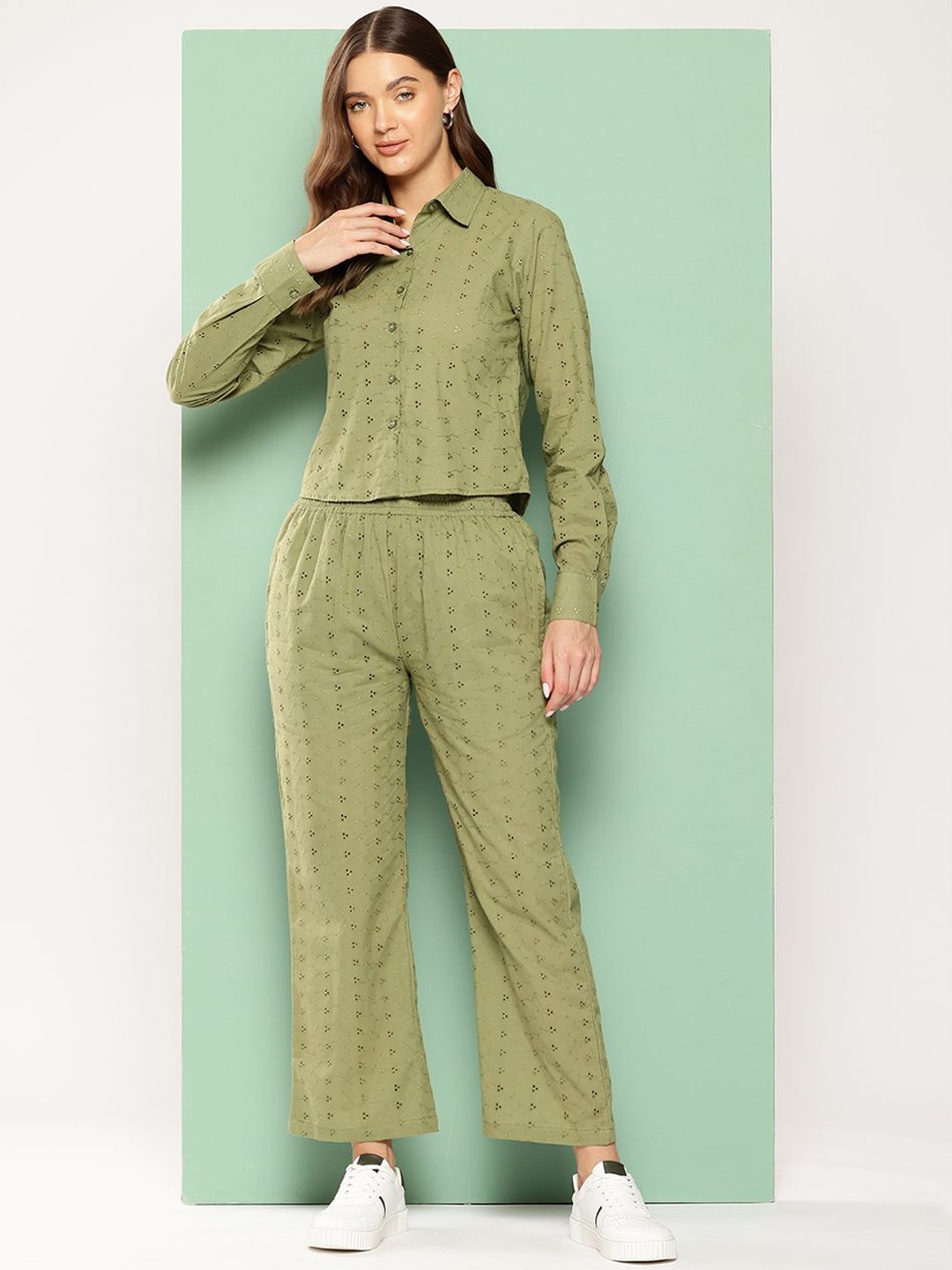 

Chemistry Printed Pure Cotton Shirt & Trouser Co-Ords, Olive