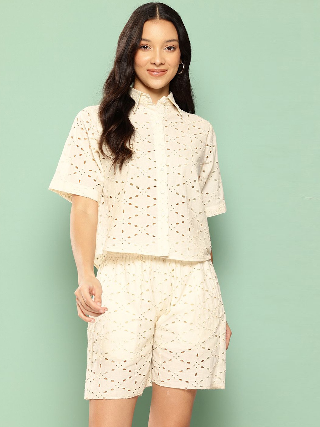 

Chemistry Pure Cotton Shirt With Shorts Co-Ords, Off white