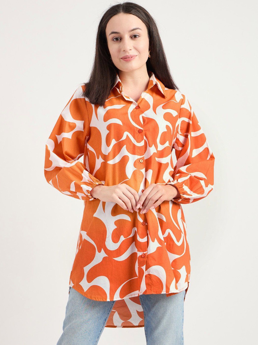 

Fashionhub Women Opaque Printed Casual Shirt, Orange