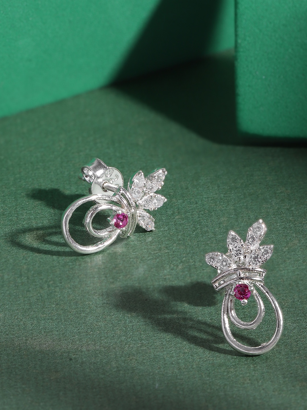 

Unniyarcha 92.5 Silver Contemporary Stones-Studded Silver Studs