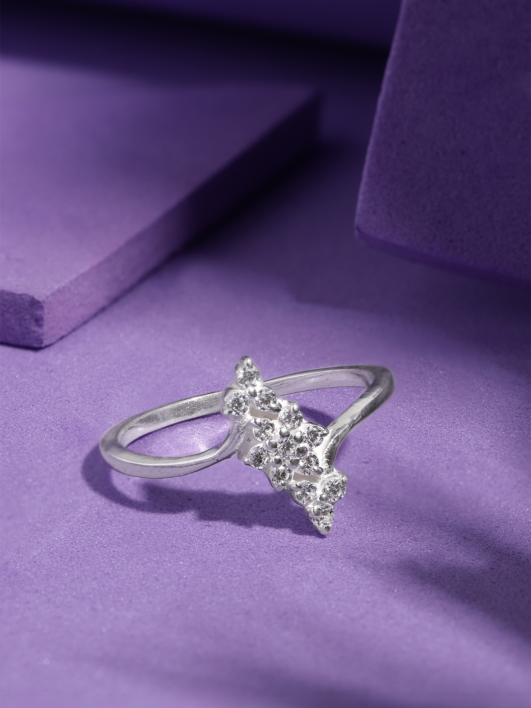 

Unniyarcha 92.5 Silver Stones-Studded Adjustable Finger Ring