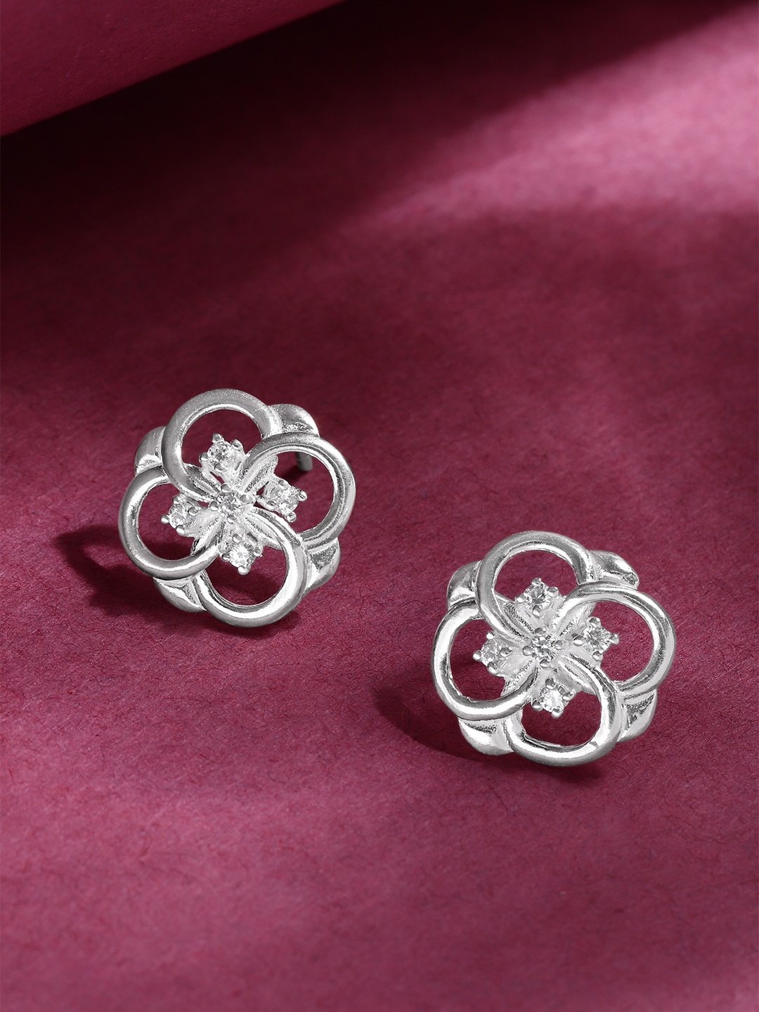 

Unniyarcha Stones-Studded Floral Studs Earrings, Silver