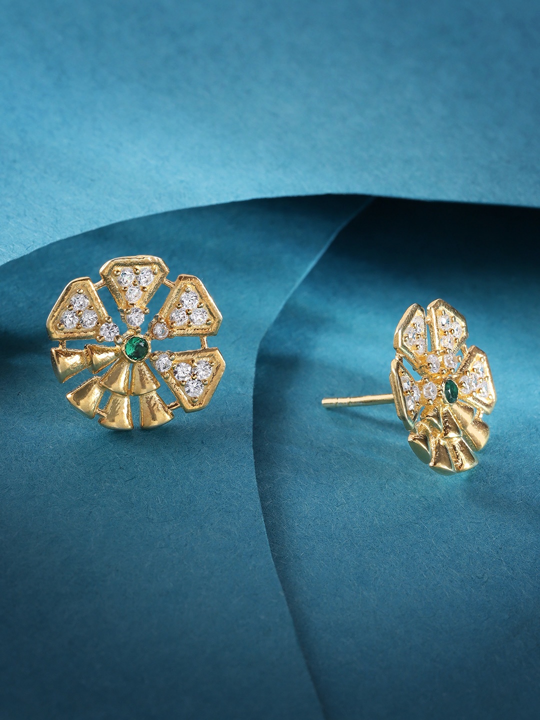 

Unniyarcha Gold-Plated 92.5 Silver Floral Stones-Studded Studs