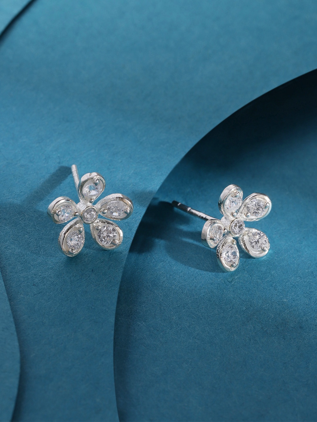 

Unniyarcha 92.5 Silver Floral Stones-Studded Studs