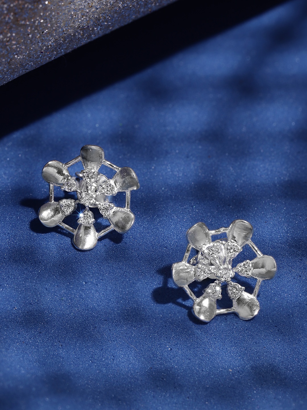 

Unniyarcha 92.5 Silver Floral Zircon Studs