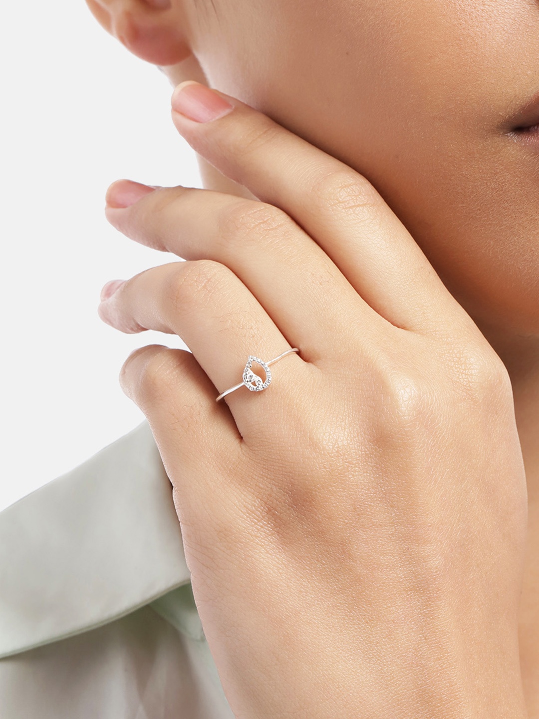 

Unniyarcha 92.5 Silver Stones-Studded Adjustable Finger Ring