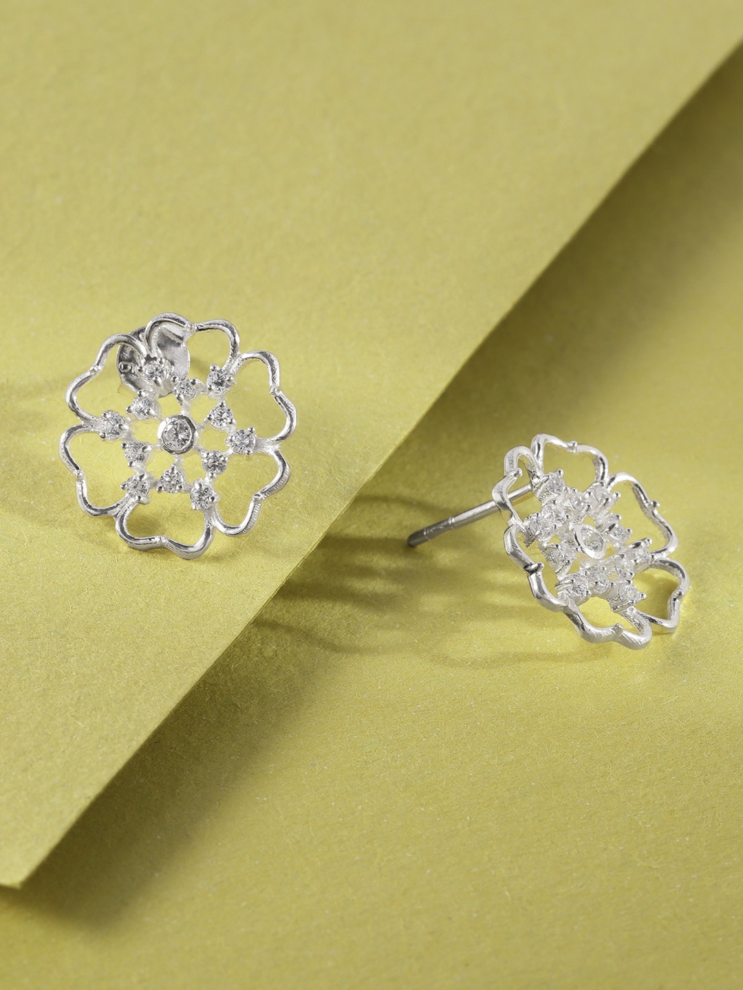 

Unniyarcha 92.5 Silver Floral Stones-Studded Studs