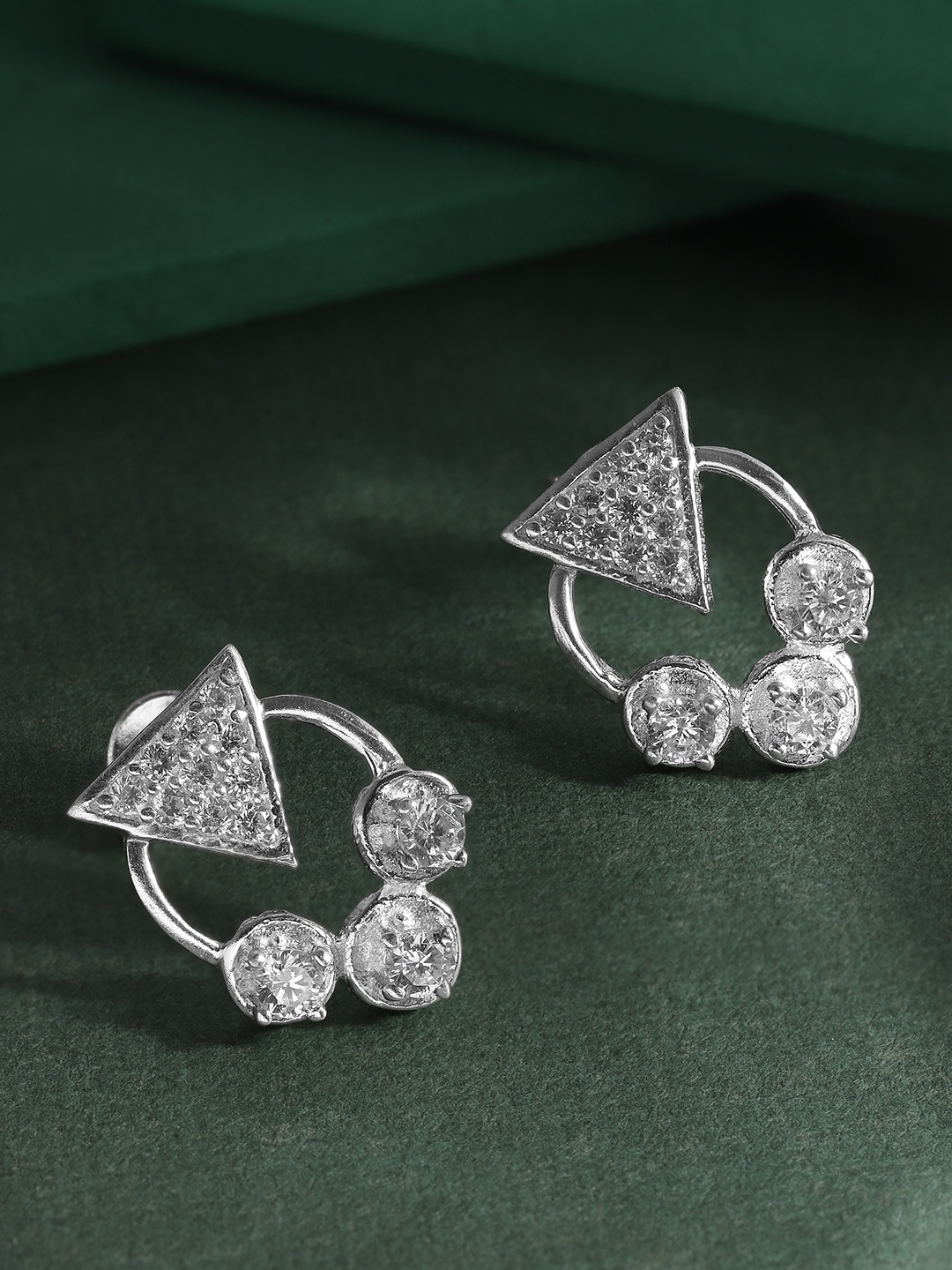

Unniyarcha 92.5 Silver Geometric Stones-Studded Silver Studs