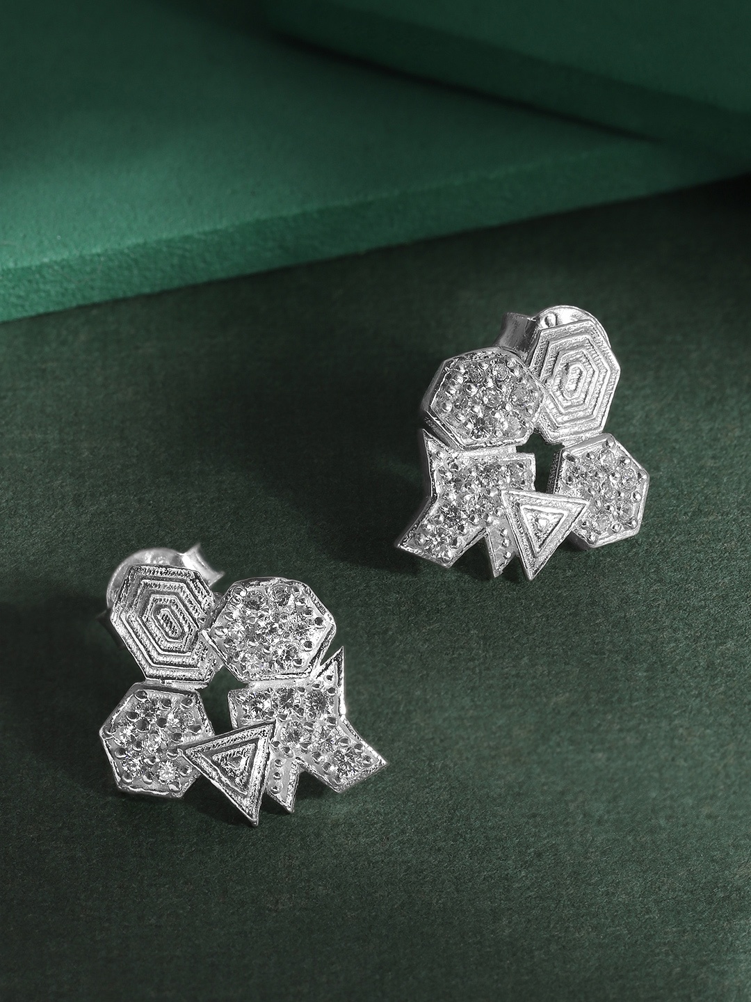 

Unniyarcha 92.5 Silver Geometric Stones-Studded Silver Studs