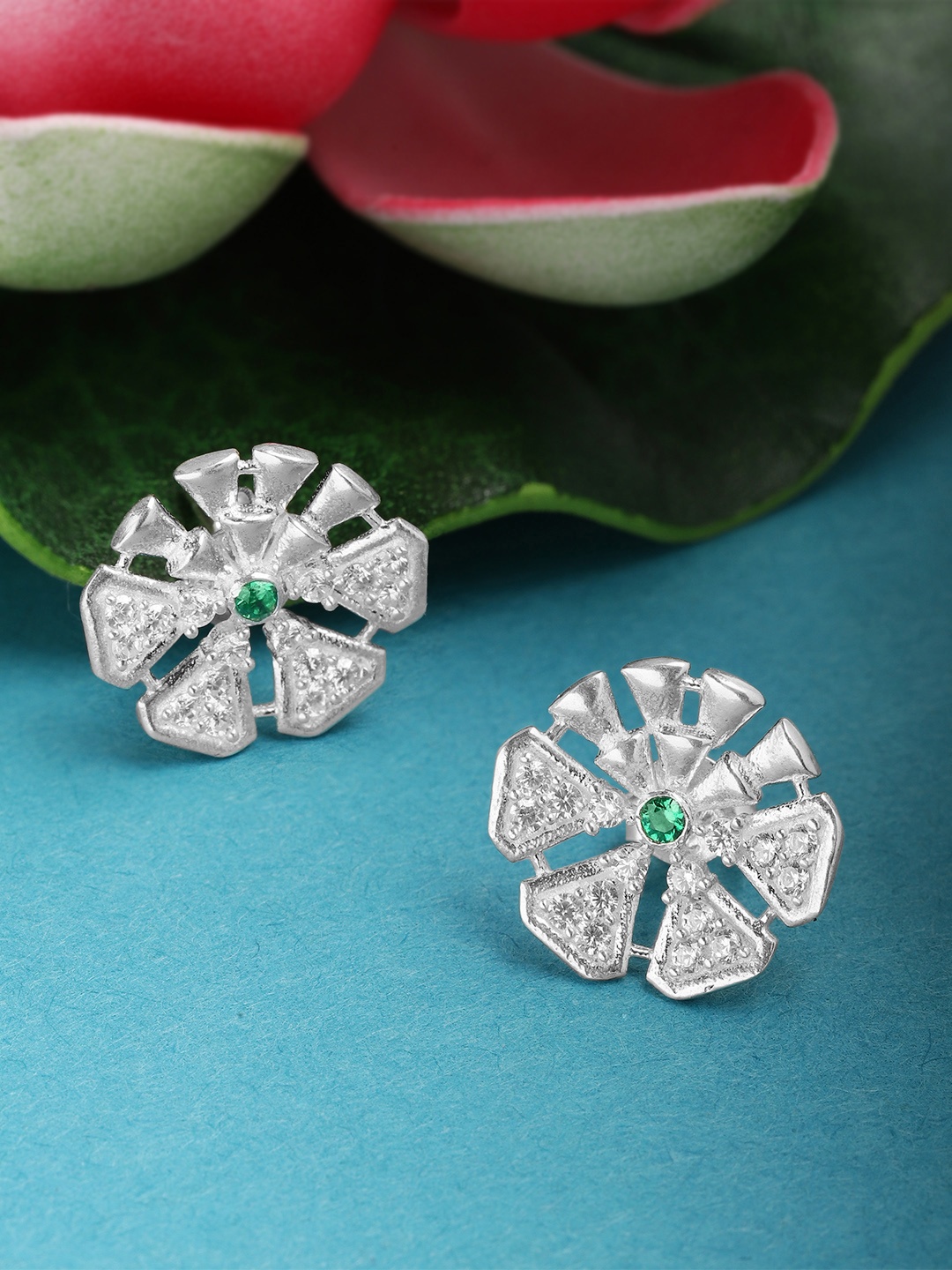 

Unniyarcha 92.5 Silver Floral Artificial Stones Studs