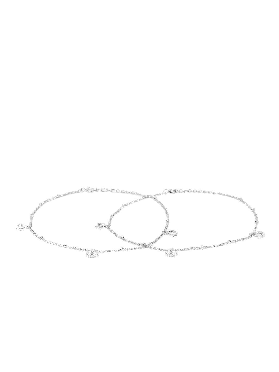 

Unniyarcha 92.5 Silver Set Of 2 Stones-Studded Anklet