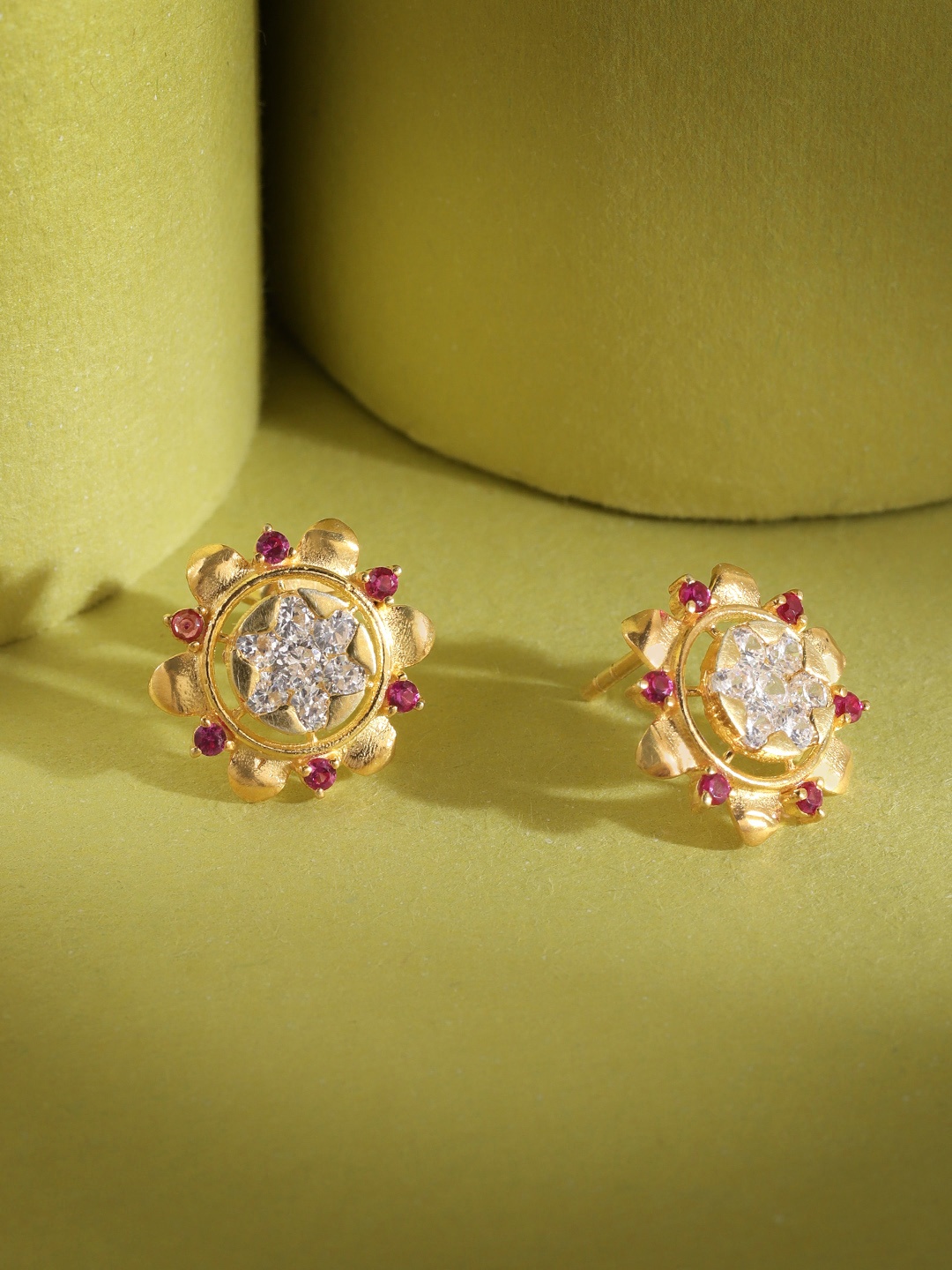 

Unniyarcha Gold-Plated Floral Stones-Studded Studs