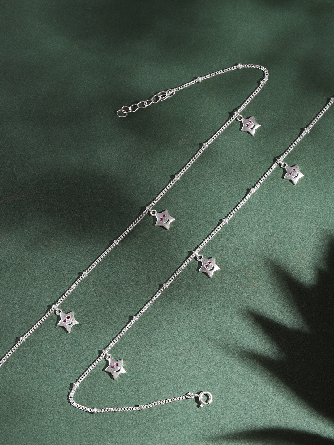 

Unniyarcha 92.5 Silver Set Of 2 Stones-Studded Anklet