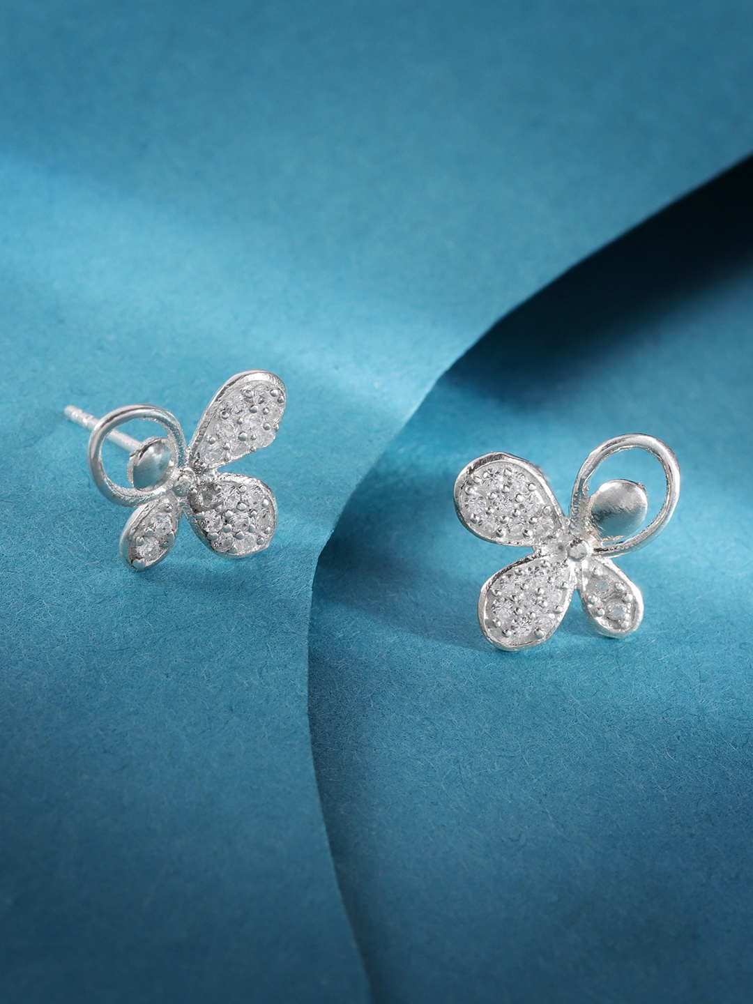 

Unniyarcha Butterfly Shaped Stones-Studded Studs, Silver