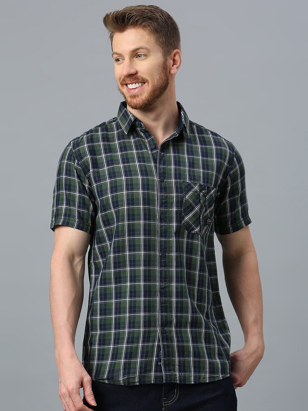 

Klub Fox Men Slim Fit Tartan Checks Opaque Checked Casual Shirt, Green