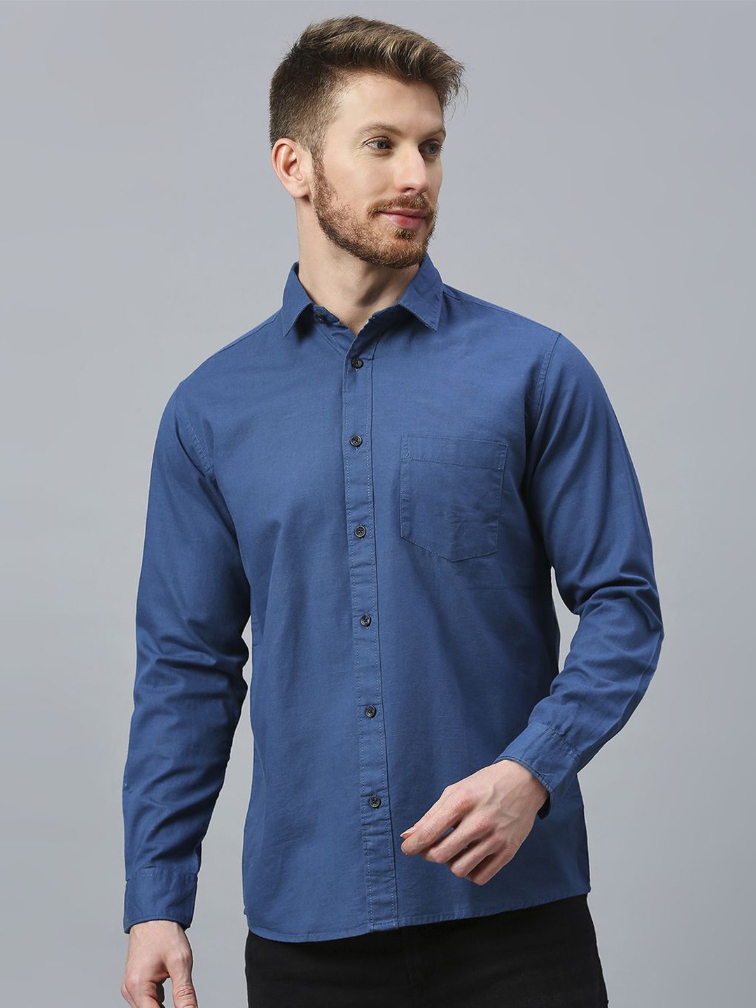 

Klub Fox Men Slim Fit Opaque Casual Shirt, Blue