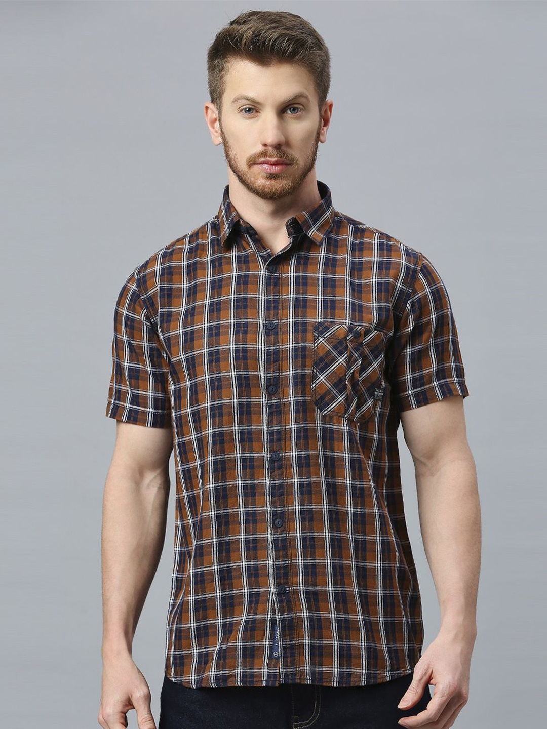 

Klub Fox Men Slim Fit Tartan Checks Opaque Checked Casual Shirt, Brown