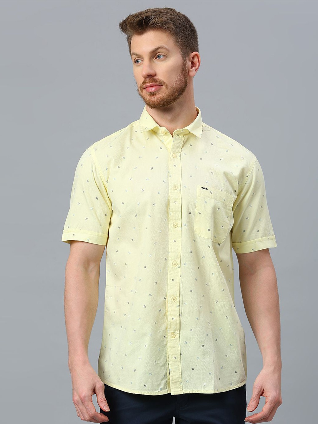 

Klub Fox Men Slim Fit Opaque Printed Casual Shirt, Lime green