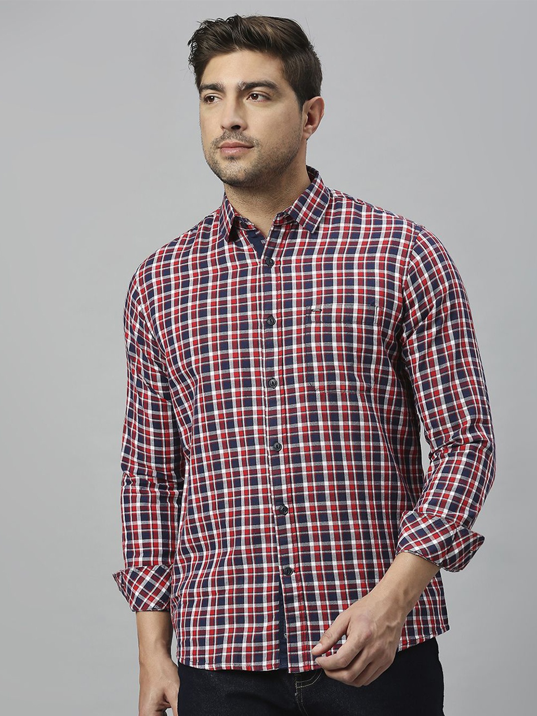 

Klub Fox Men Slim Fit Tartan Checks Opaque Checked Casual Shirt, Red