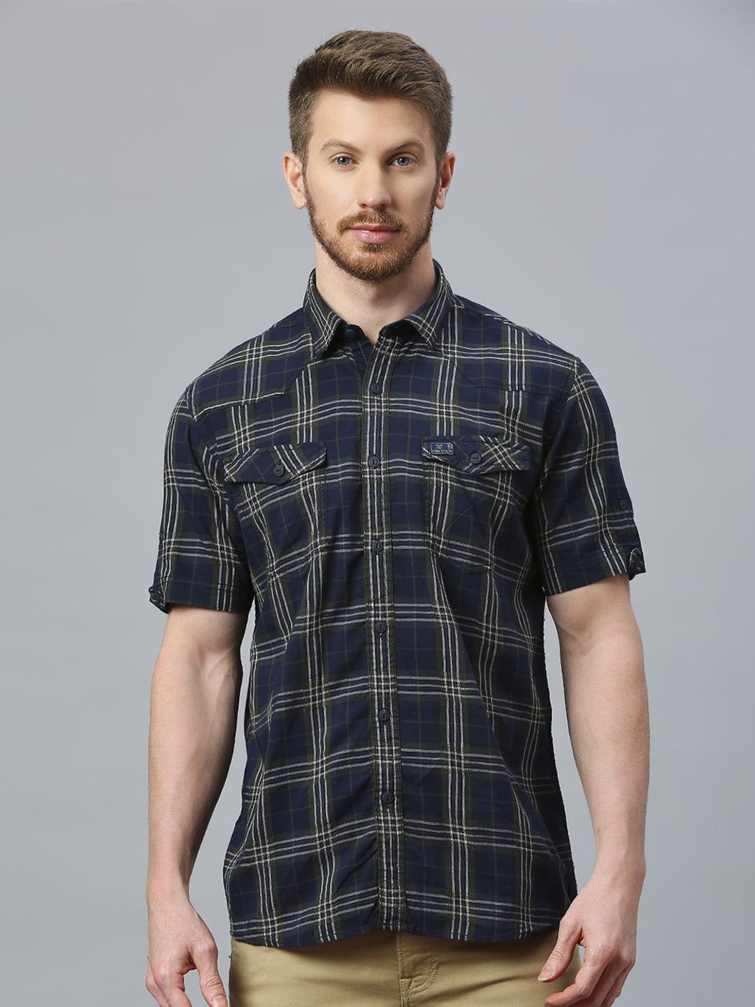 

Klub Fox Men Slim Fit Opaque Checked Casual Shirt, Olive