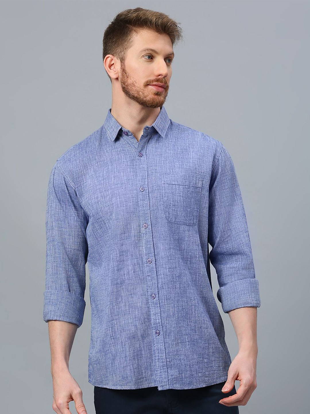 

Klub Fox Men Slim Fit Opaque Casual Shirt, Navy blue