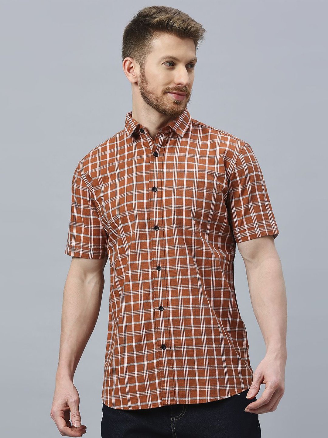 

Klub Fox Men Slim Fit Tartan Checks Opaque Checked Casual Shirt, Rust