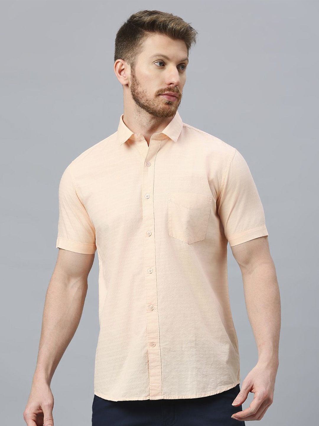 

Klub Fox Men Slim Fit Opaque Casual Shirt, Peach