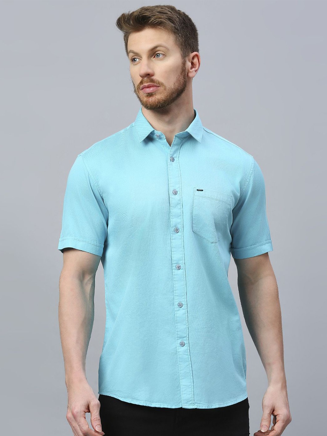 

Klub Fox Men Slim Fit Opaque Casual Shirt, Blue
