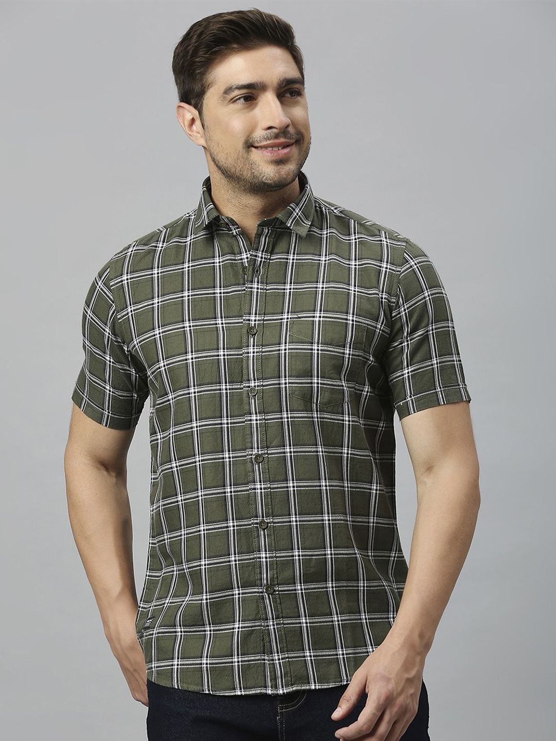 

Klub Fox Men Slim Fit Tartan Checks Opaque Checked Casual Shirt, Green