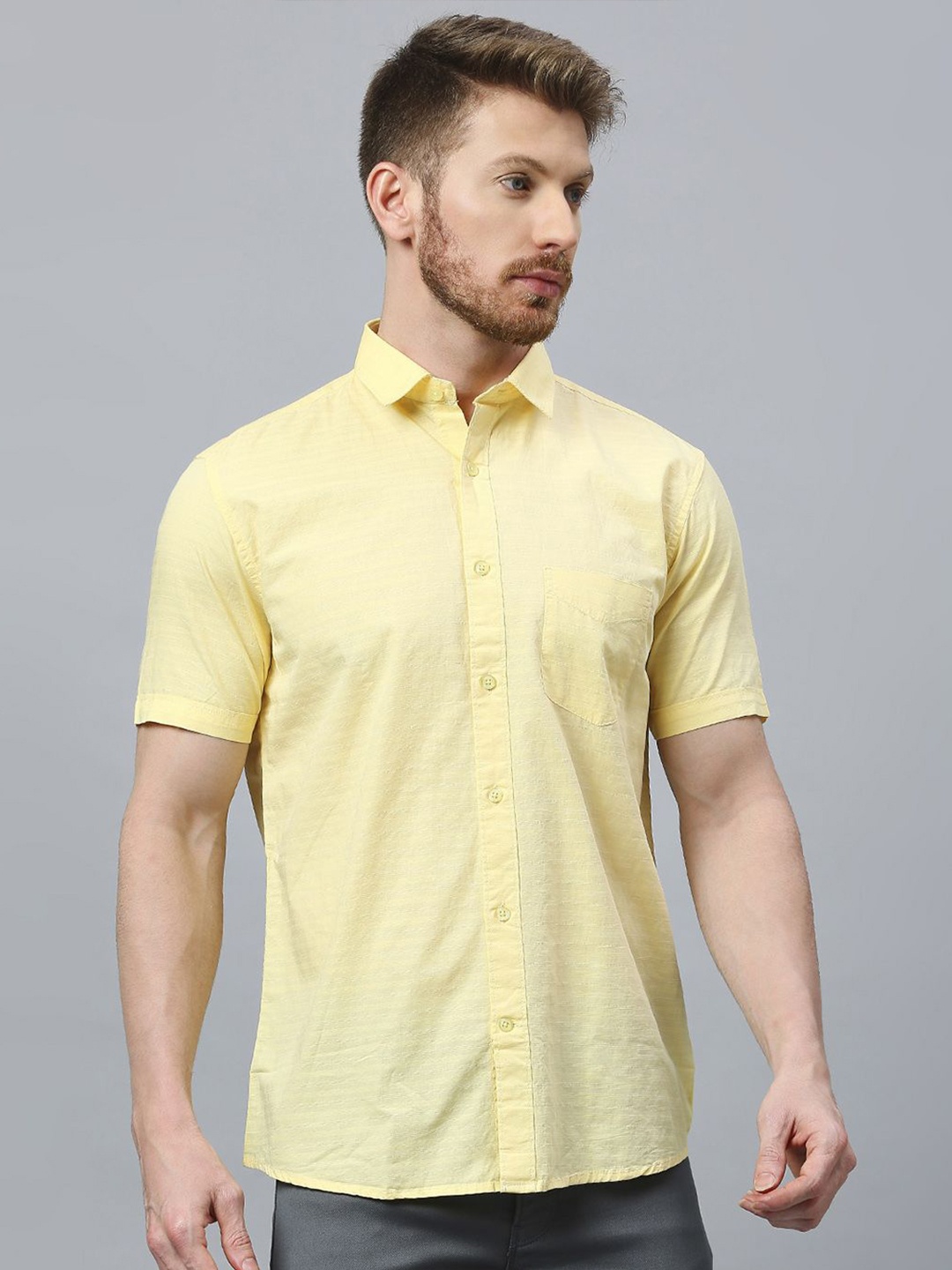 

Klub Fox Men Slim Fit Opaque Casual Shirt, Yellow
