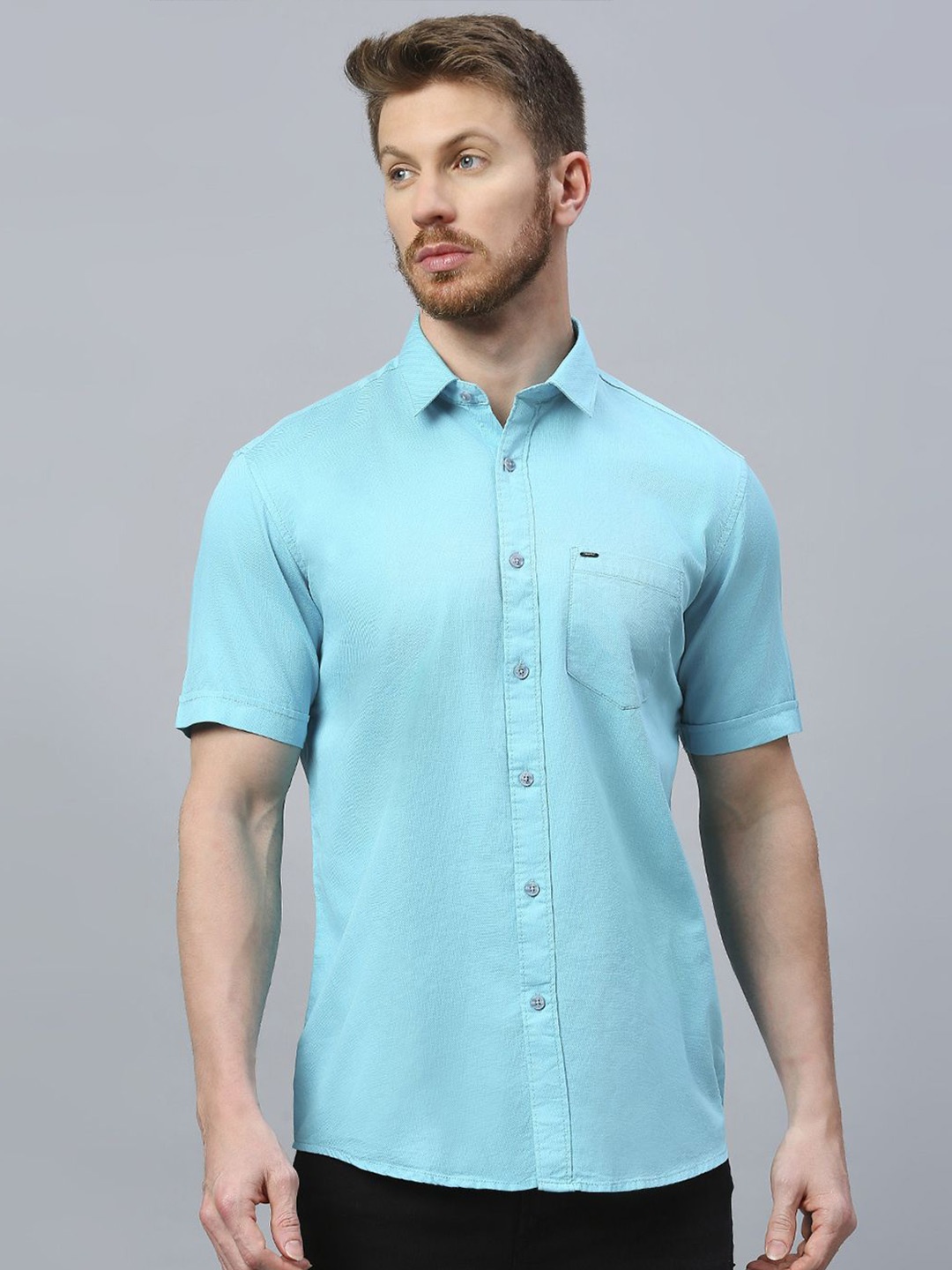 

Klub Fox Men Slim Fit Opaque Casual Shirt, Blue