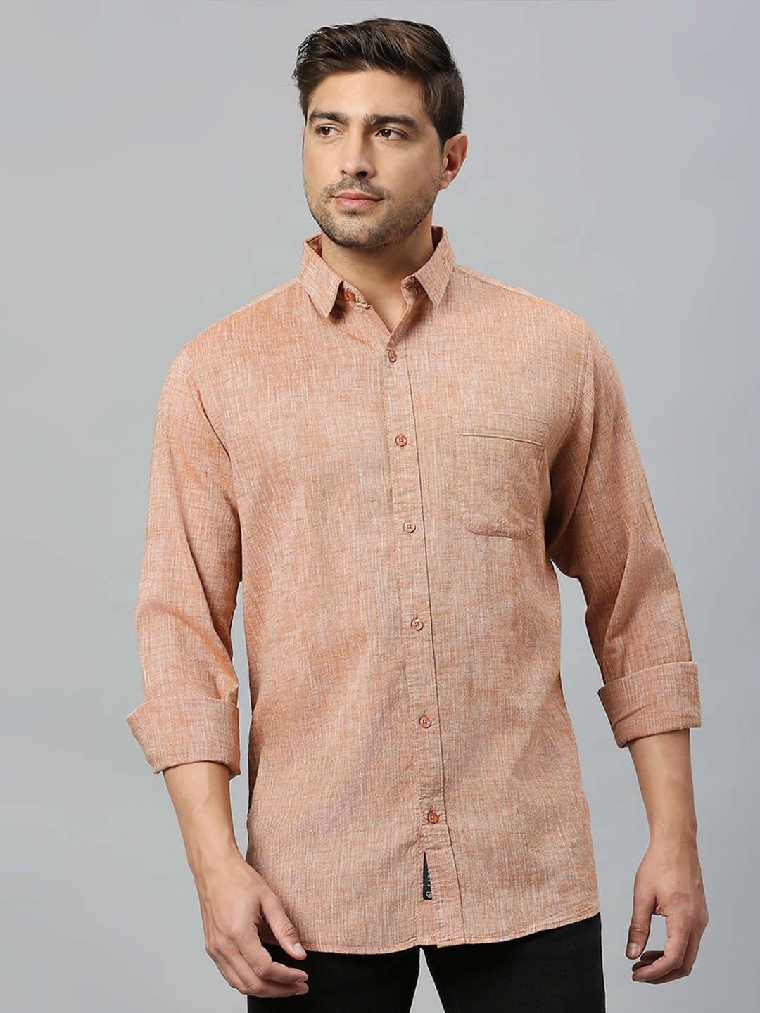 

Klub Fox Men Slim Fit Opaque Casual Shirt, Orange