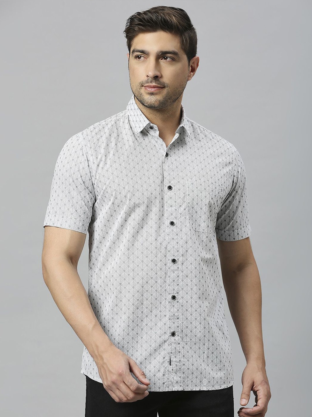 

Klub Fox Men Slim Fit Opaque Printed Casual Shirt, Grey