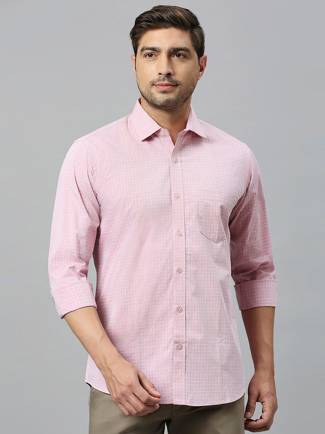 

Klub Fox Men Opaque Checked Casual Shirt, Pink