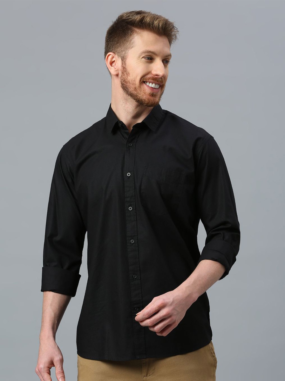 

Klub Fox Men Slim Fit Opaque Casual Shirt, Black