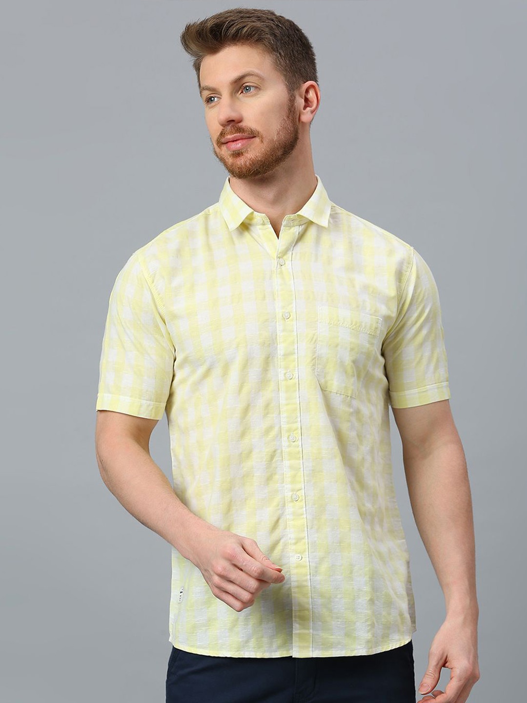 

Klub Fox Men Slim Fit Opaque Checked Casual Shirt, Lime green