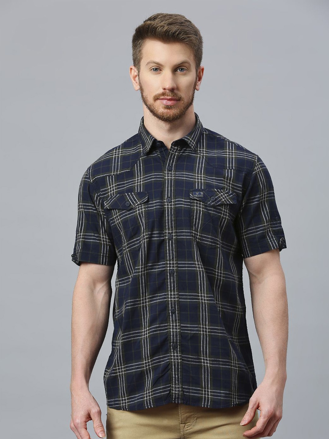 

Klub Fox Men Slim Fit Opaque Checked Casual Shirt, Olive