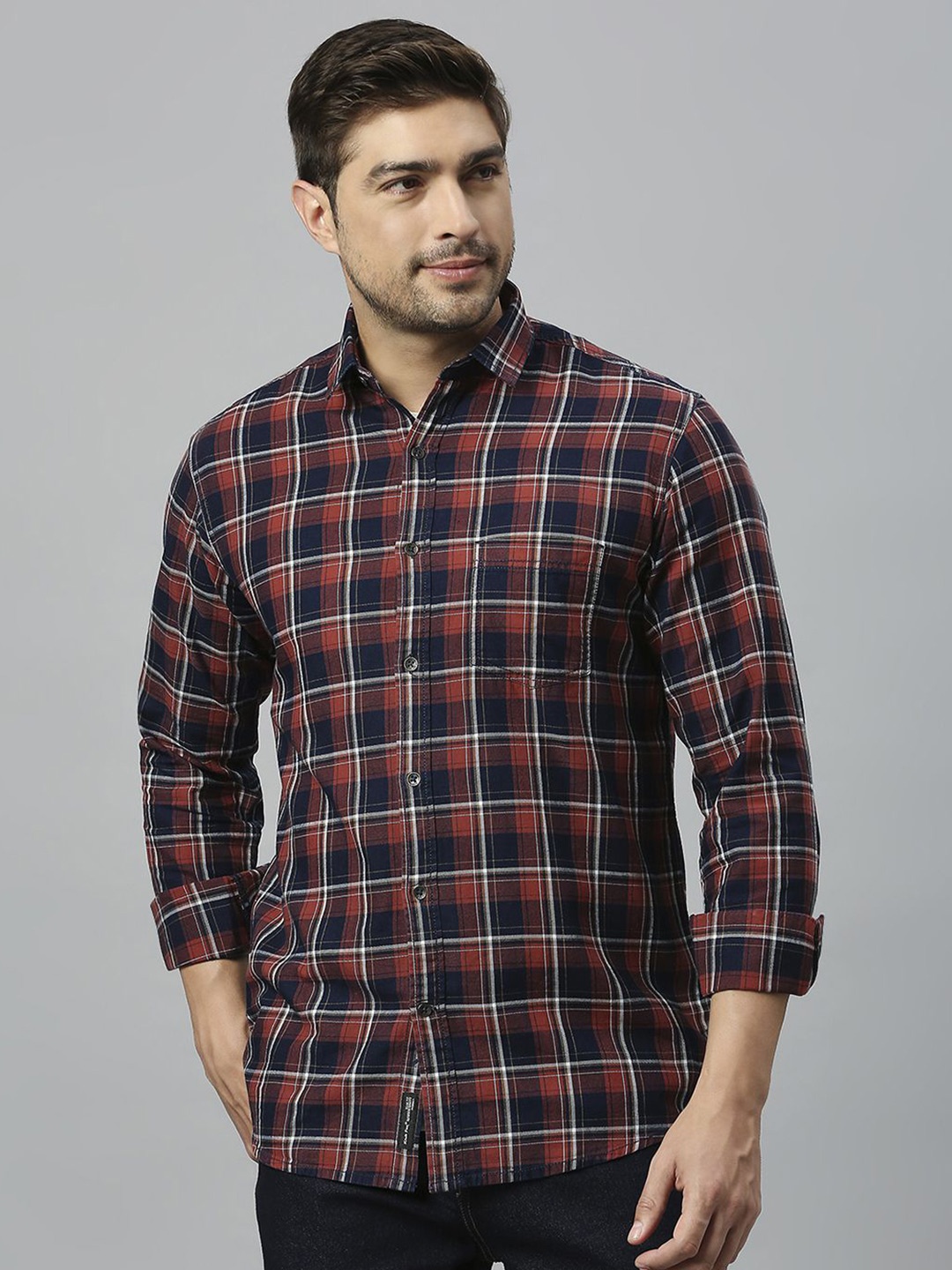 

Klub Fox Men Slim Fit Tartan Checks Opaque Checked Casual Shirt, Maroon