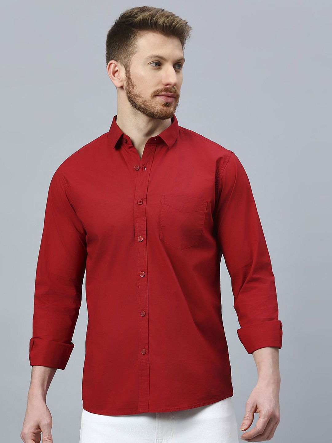 

Klub Fox Men Slim Fit Opaque Casual Shirt, Red