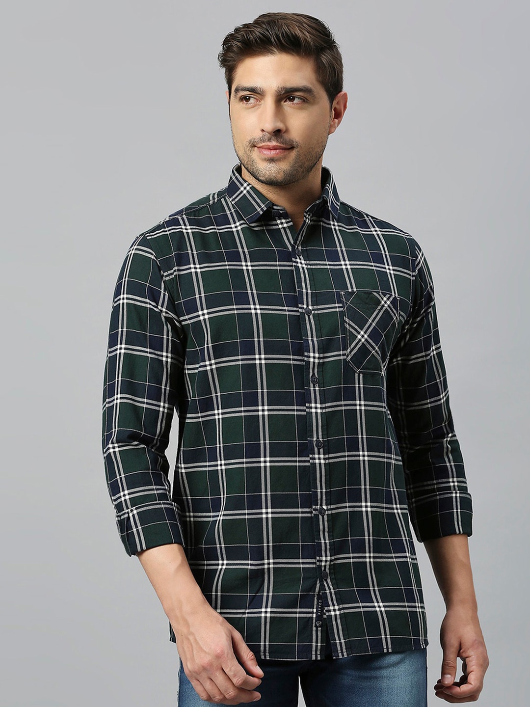 

Klub Fox Men Slim Fit Tartan Checks Opaque Checked Casual Shirt, Green