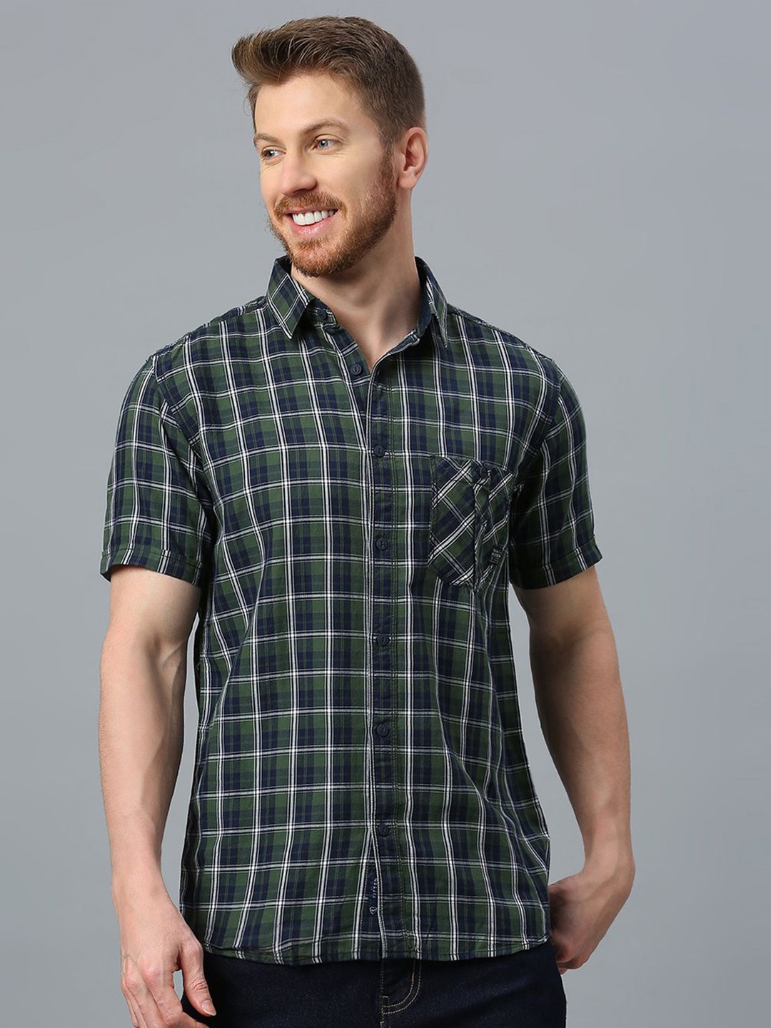 

Klub Fox Men Slim Fit Tartan Checks Opaque Checked Casual Shirt, Green